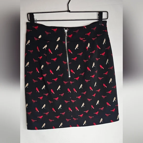 Vivienne Tam Women’s Skirt Sz 2 Black Red Tan Bird Print Mini Designer Casual - Picture 2 of 8
